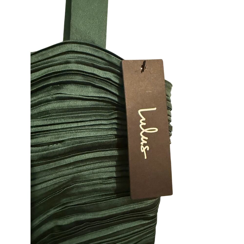 Lulus Emerald Green Satin Pleated Sleeveless Bow Maxi Dress Prom Glam NWT sz XS - Picture 7 of 7